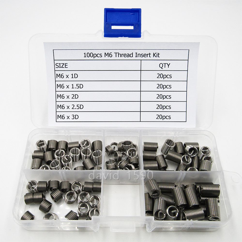 20 Inserts Filetés HELICOIL M6x1 - Longueur 2D - Inox - Pour Réparation De Filets Abîmés