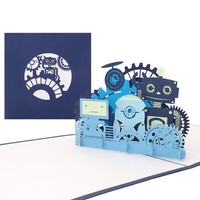 "Pop Up Karte \"Funny Robots“ 3D Geburtstagskarte Roboter, Einladungskarte"