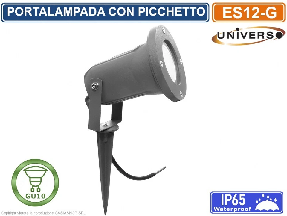 FARETTO PORTALAMPADA ORIENTABILE CON PICCHETTO DA GIARDINO LAMPADINE GU10 - IP65 - Immagine 3 di 4