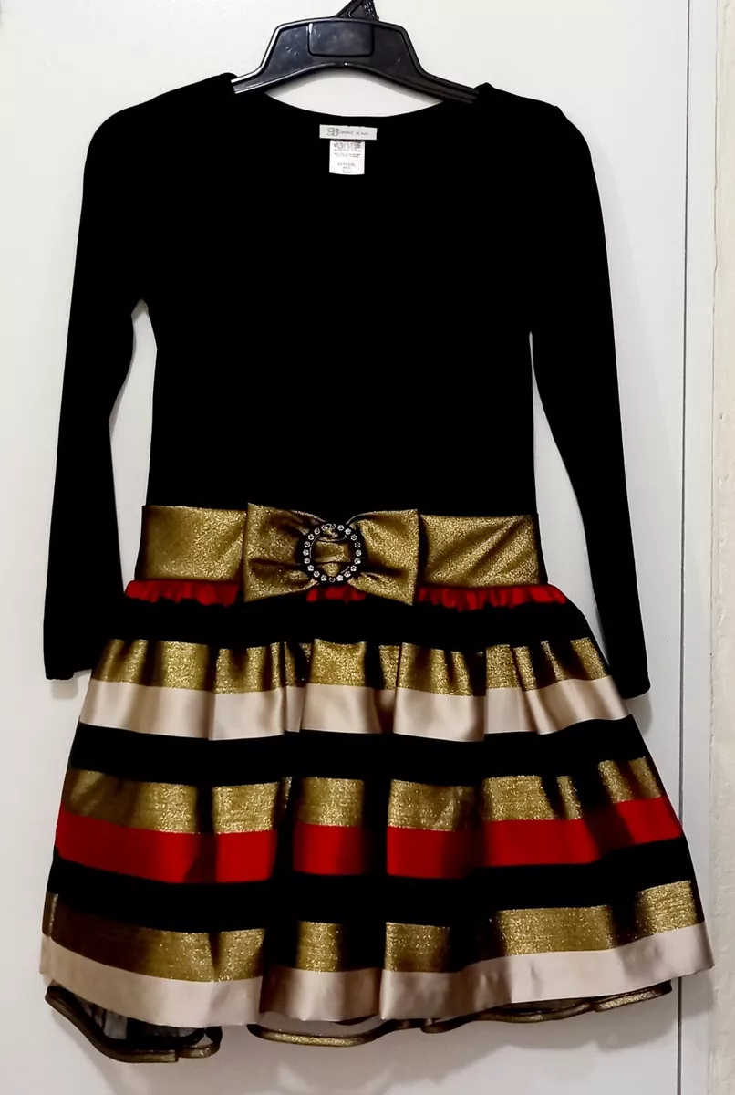 Bonnie Jean Girls Dress Size 14 Black Gold Red With Rhinestone
