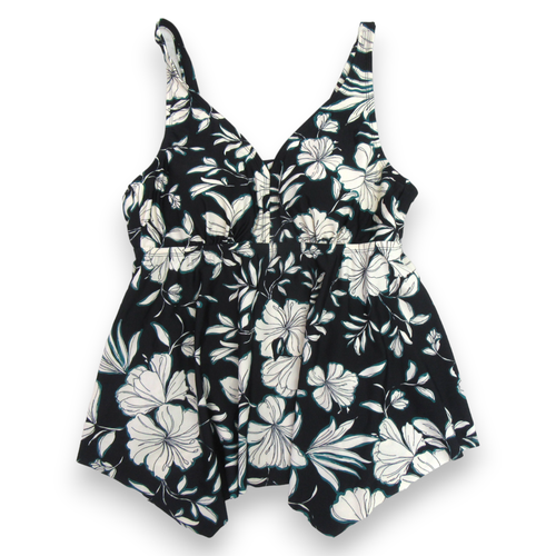 Kona Sol Womens Plus Size 20W Tankini Top Tropical Floral Black/White