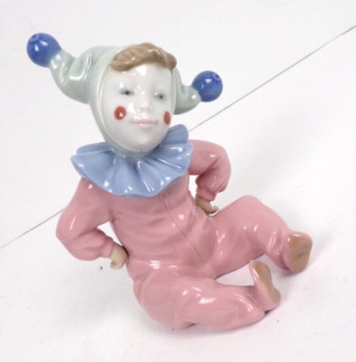 Vintage NAO Lladro Clown Jester Sitting 5.5'' Figurine Jingles Pink Blue #1065