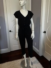 Norma Kamali Black Short Sleeve Jumpsuit Button Front Size S/ch