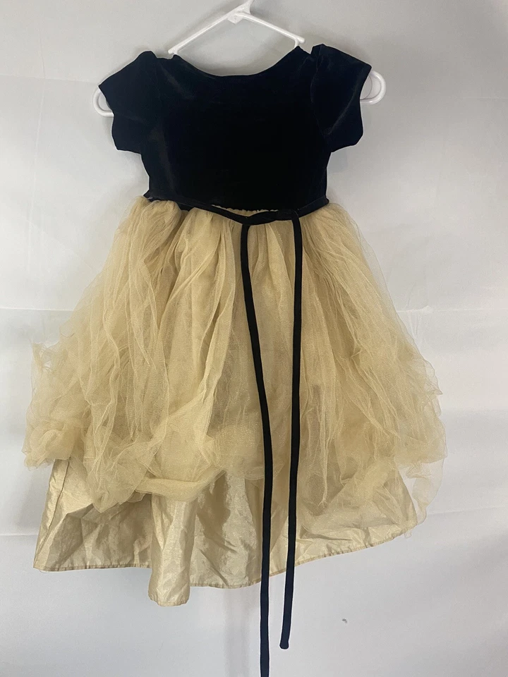 Vestido Marmellata Talla 4 Niñas Negro Y Dorado Adornado Terciopelo Vacaciones S1 Foto 2 de 4