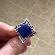 STERLING SILVER 925 LAPIS SURROUNDED BLUE SAPPHIRE STONES RING SIZE US 8.5