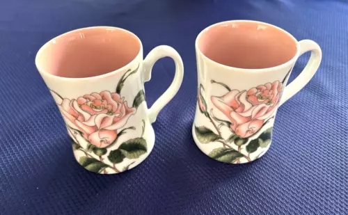 Vintage Fitz and Floyd Summer Rose Pink Blush 8 oz Coffee Cup Mug Set 2 Roses