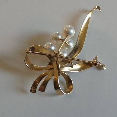 VINTAGE 14 K GOLD AUTHENTIC MIKIMOTO 5-PEARL 