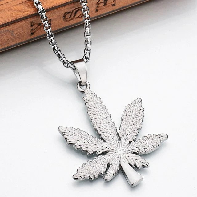 Collar colgante de cáñamo cannabis marihuana para hombre MENDEL cadena con dije de acero inoxidable Foto 3 de 4