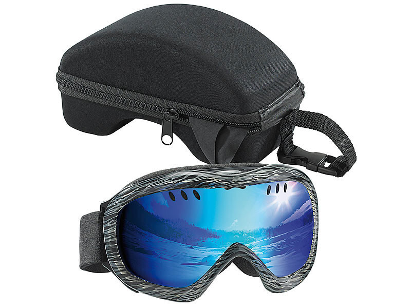 Masque de ski anti-buée et son étui de transport rigide pour casque d'adulte