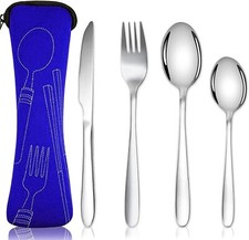 Cutlery Set with Portable Pouch Case, Stainless Steel Flatware Camping Utensil