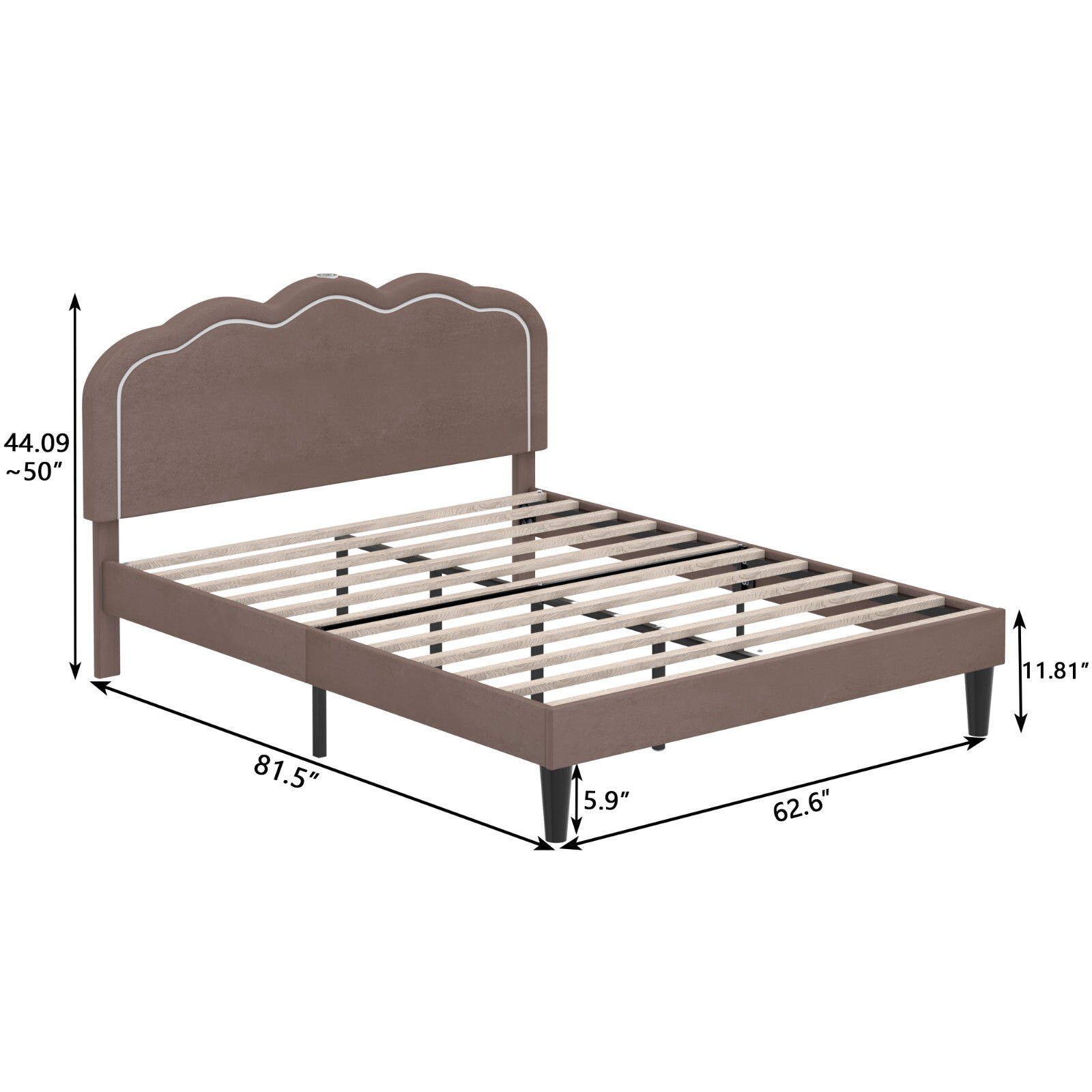 With Upholstered Headboard Led Lights Charging Station