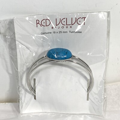 NWT Red Velvet Bijoux Genuine Turquoise Cuff Bracelet Silver Tone