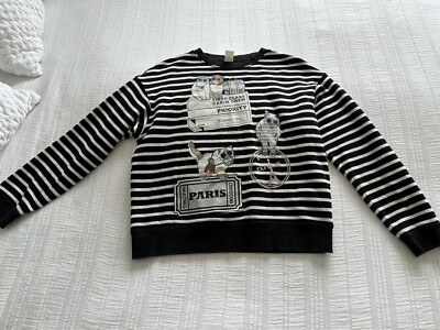 Barbara Rihl Uniqlo schwarz weiß gestreift Katze Sweatshirt Pullover Gr. M 100% Baumwolle