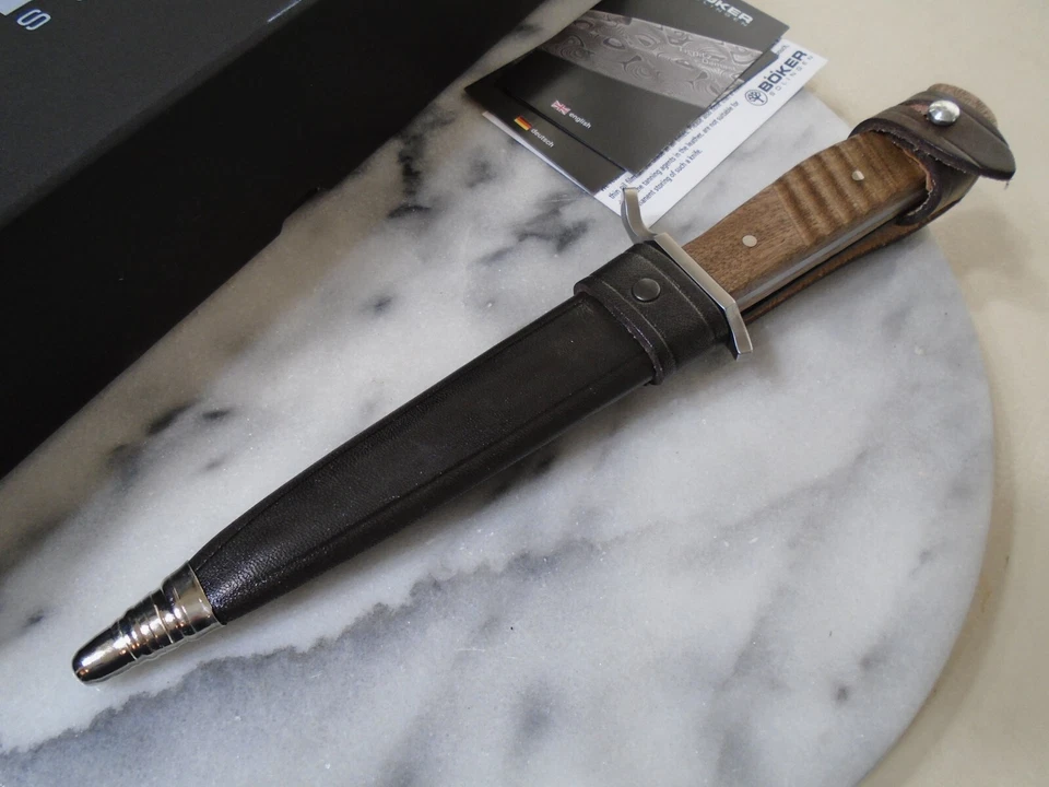 Cuchillo de trinchera Boker Solingen 1915 daga espiga completa acero al carbono 121918 madera nuevo Foto 3 de 4