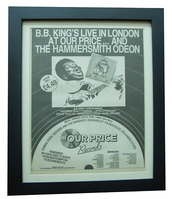 BB KING+LIVE IN LONDON+ODEON+POSTER+AD+RARE ORIGINAL 1984+FRAMED+FAST WORLD SHIP