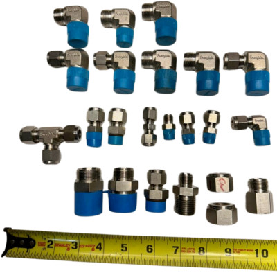 (Lot of 23) Swagelok 316 Stainless Steel Tube, Union, Tee & Elbow Fittings
