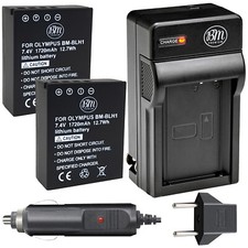 BM 2X BL-H1 Batteries and Charger for Olympus OM-D E-M1 II, E-M1 III, E-M1X BCH1