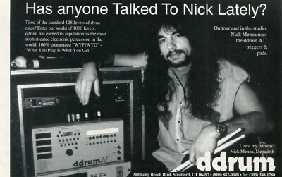 1993 small Print Ad of ddrum AT Electronic Drums w Nick Menza of Megadeth