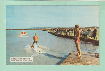 Vintage Somerset Postkarte - Butlin's Minehead - Schnellboote & Wasserski 1974