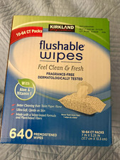 Kirkland Signature Flushable Wipes Fragrance-Free w/ Aloe  Vitamin E 640, 10pk