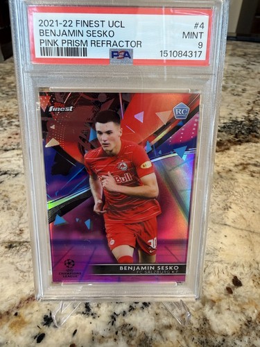 2021-22 Topps Finest UCL Rookie Benjamin Sesko Pink Prizm Refractor /125 PSA 9