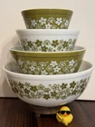 Pyrex Spring Blossom / Crazy Daisy  4-Pc. Nesting Bowl Set 401,402,403,404 NICE!