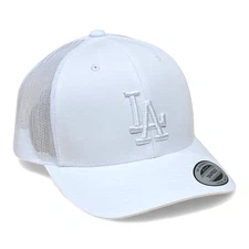 3D LA WHITE Embroidered on WHITE & WHITE Snapback Yupoong Trucker Style Hat NEW