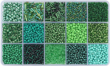 15 Grid Green Glass Seed Bugle Tube Beads Kit for Jewelry Making DIY Craft 2/3