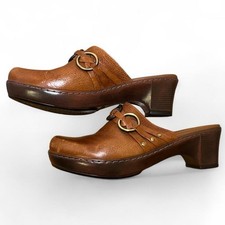 Naturalizer Brown Leather Mule Buckle Braided Studded Slip-On Women's 9M