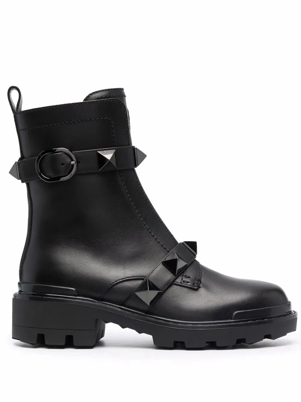 Valentino — VALENTINO NWB 40mm Roman Black Leather Rockstud Strap Combat Ankle Boot 39.5/9.5