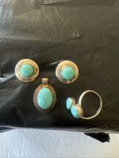 Native American Blue Turquoise Sterling Silver Earrings Vintage Pedant And Ring