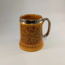 Vintage Lord Nelson Pottery Tankard Norfolk Broads Map Brown Glaze Silver Rim