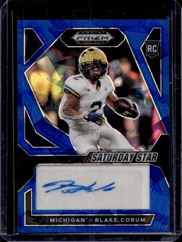 2024 Prizm Draft Picks Blake Corum Saturday Star Signatures RC Blue Ice Auto /75