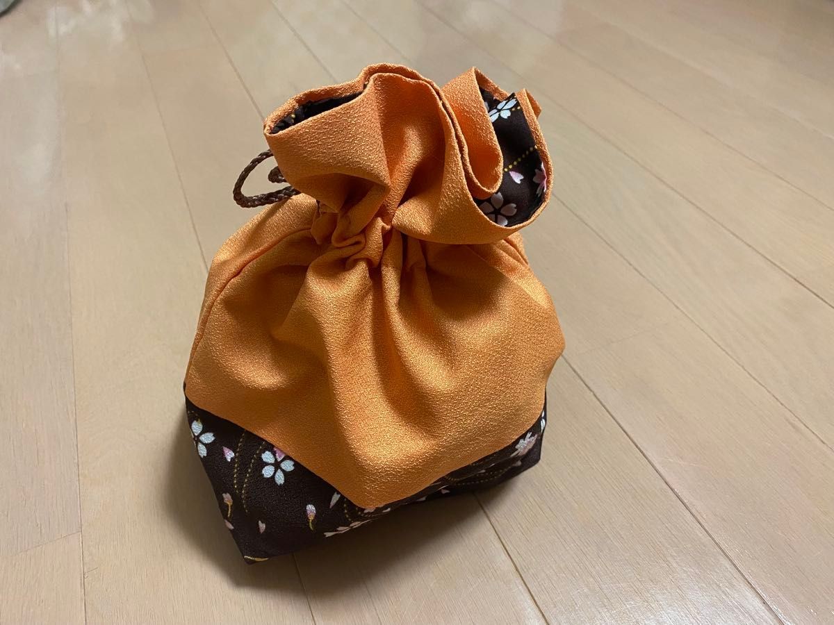 Drawstring purse orange floral pattern women's Ja… - image 2