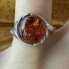 Natural Amber Sterling Silver Ring Size 8