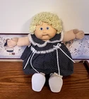 1985 Cabbage Patch Doll Yellow Hair Blue Eyes, Navy Pokadot Dress, One Tooth 16"