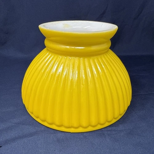Vintage 6" Fitter Ribbed Yellow Milk Glass Student Lamp Shade 4” Tall NOS