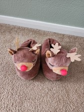 Kids Reindeer Bear Faux Fur Bootie Slippers Brown Black Animal Christmas