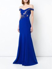 New! MARCHESA ~Size 16~ Embroidered Off-Shoulder Gown Dress Royal Retail $895