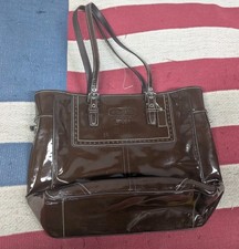 Coach F11520 Patent Leather Gallery Tote Mahogony Shoulder Bag Logo Large