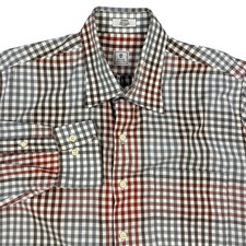 Peter Millar Button Down Shirt Mens Medium Red Gray Gingham Check Long Sleeve