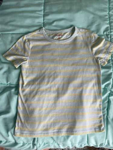 Cat & Jack Girls Size M (8) Short Sleeve T-Shirt Striped Print Yellow Blue Soft - Picture 3 of 5