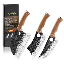 3 PCS Butcher Knife Set, 7" Butcher Meat Cleaver, 7" Serbian Chef Knife and 6...