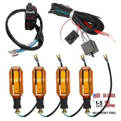 Motorcycle Turn Signals Light LED with Wiring Loom Harness Kit Indicator