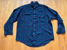 VTG Viyella Soft Cotton Wool Blackwatch Plaid Button Front Shirt USA Made Sz XL