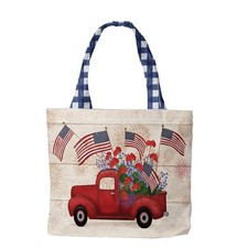 Briarwood Lane Stars Stripes Truck Patriotic Canvas Tote Bag 15" x 14" x 7"