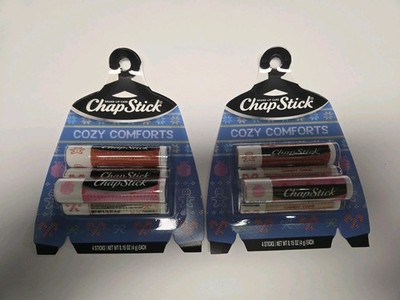 CHAP STICK COZY COMFORTS 4 PACK GINGERBREAD COOKIE CANDY CANE POMEGRANTE LIPBALM
