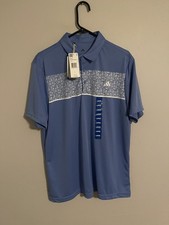 Adidas Light Blue Floral Chest Print S/S Polo Golf Shirt - Men's Large - New 