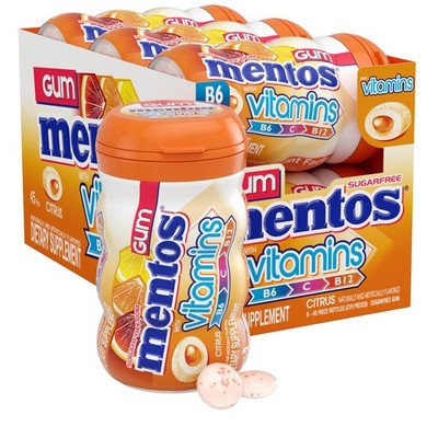 Mentos Gum with Vitamins Sugar-Free Chewing Gum with Xylitol, Citrus Flavor, ...
