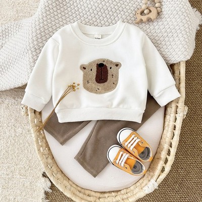 UK Baby Winter Bär Hoodie Set - Kuscheliges Fleece Oberteil & weiche Hosen Paket